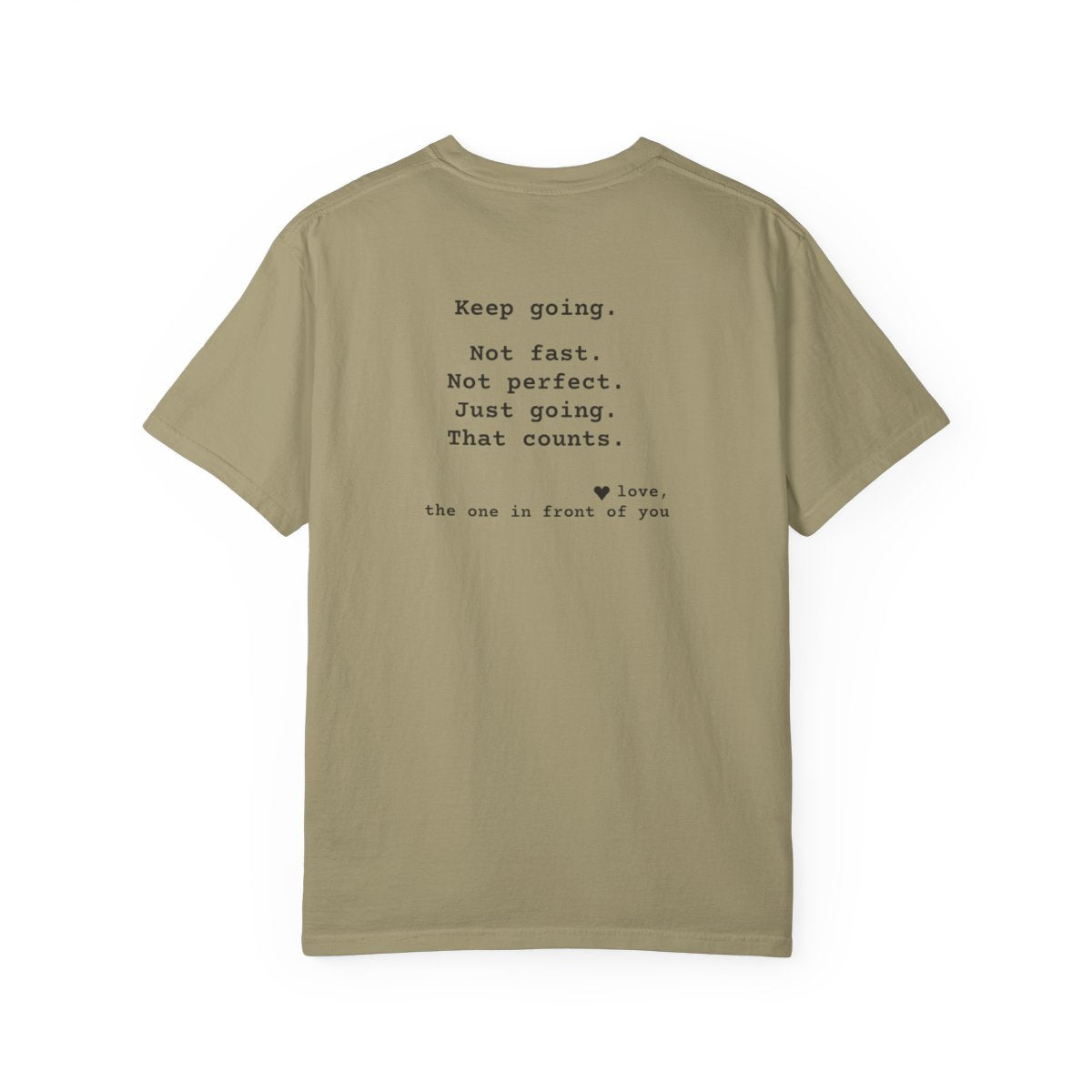 Kindness Back Print Shirt - Keep Going Tee - back, Khaki