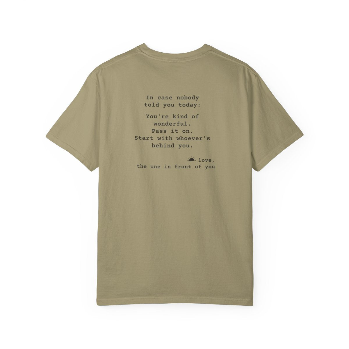 Kindness Back Print Shirt - You're Kind of Wonderful Tee - back, Khaki