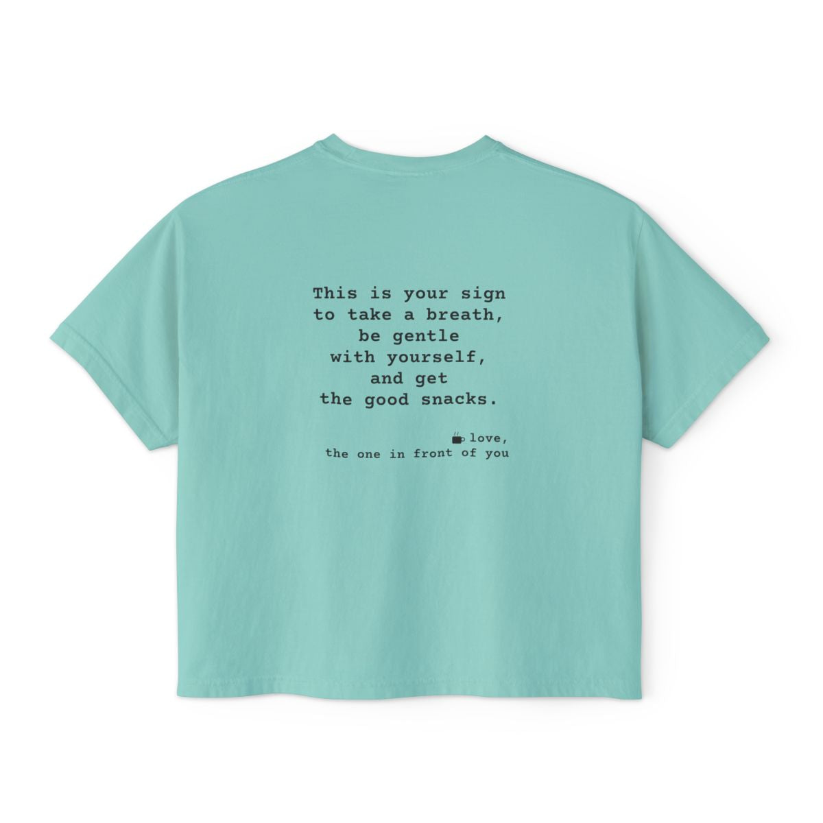 Kindness Back Print Women's Boxy Tee - Be Gentle With Yourself - back, Chalky Mint